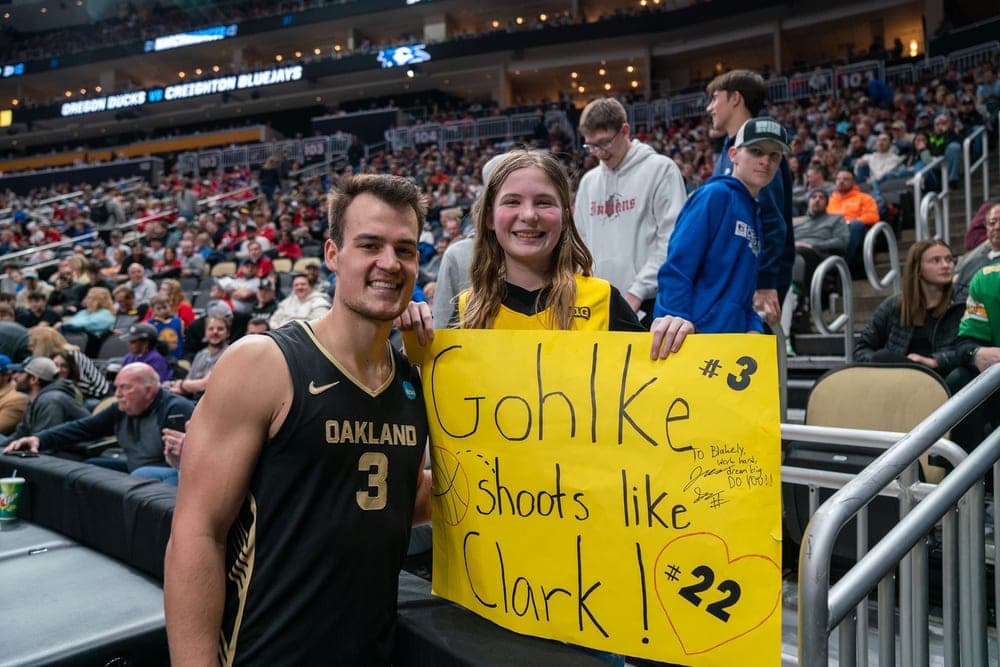 Jack Gohlke with a fan at March Madness
